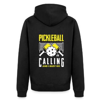 Lustiges Pickleball Geschenk - Unisex Premium Bio Zip Hoodie - Schwarz - Hinten - Nico (187cm)
