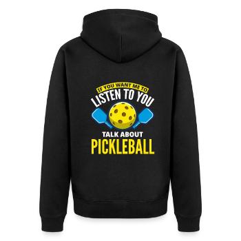 Lustiges Pickleball Geschenk - Unisex Premium Bio Zip Hoodie - Schwarz - Hinten - Nico (187cm)