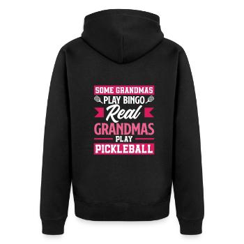 Lustiges Pickleball Geschenk - Unisex Premium Bio Zip Hoodie - Schwarz - Hinten - Nico (187cm)