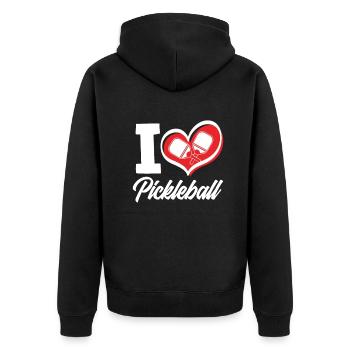Lustiges Pickleball Geschenk - Unisex Premium Bio Zip Hoodie - Schwarz - Hinten - Nico (187cm)