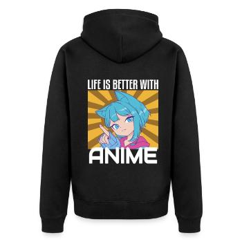 Life is Better With Anime Funny Anime Lovers - Unisex Premium Organic Zip Hoodie - black - Back - Nico (187cm)