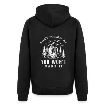Lustiges Wandern Geschenk - Unisex Premium Bio Zip Hoodie - Schwarz - Hinten - Nico (187cm)