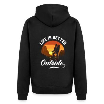 Lustiges Wandern Geschenk - Unisex Premium Bio Zip Hoodie - Schwarz - Hinten - Nico (187cm)