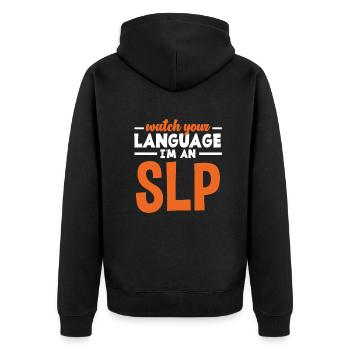 Speech therapist, speech therapist, speech therapist - Unisex Premium Organic Zip Hoodie - black - Back - Nico (187cm)