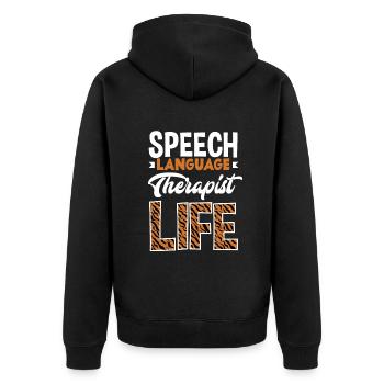 Speech therapist, speech therapist, speech therapist - Unisex Premium Organic Zip Hoodie - black - Back - Nico (187cm)