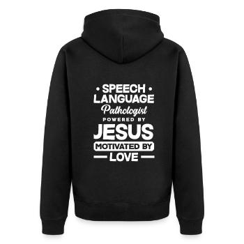 Speech therapist, speech therapist, speech therapist - Unisex Premium Organic Zip Hoodie - black - Back - Nico (187cm)