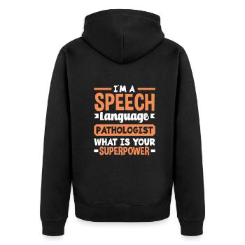 Speech therapist, speech therapist, speech therapist - Unisex Premium Organic Zip Hoodie - black - Back - Nico (187cm)