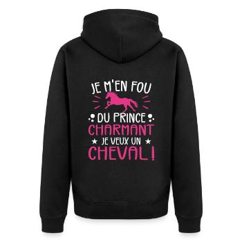 Je m'en fou du prince charmant je veux un cheval - Veste à capuche bio Premium Unisexe - noir - Dos - Nico (187cm)