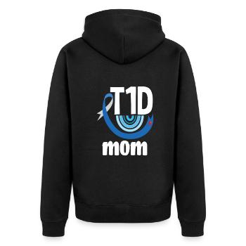 T1D Diabetes Typ 1 Diabetiker Geschenk - Unisex Premium Bio Zip Hoodie - Schwarz - Hinten - Nico (187cm)