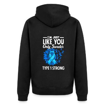 T1D Diabetes Type 1 Diabetic Gift - Unisex Premium Organic Zip Hoodie - black - Back - Nico (187cm)