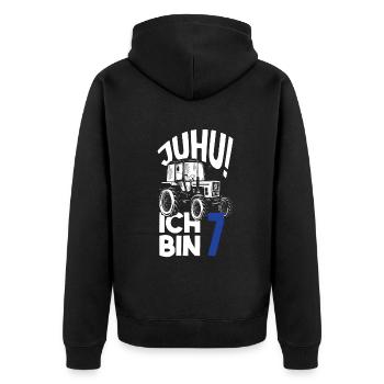 7. Geburtstag Traktor 7 Jahre Geburtstagsshirt - Unisex Premium Bio Zip Hoodie - Schwarz - Hinten - Nico (187cm)