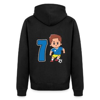 7. Geburtstag 7 Jahre Fußball Fußballspieler - Unisex Premium Bio Zip Hoodie - Schwarz - Hinten - Nico (187cm)