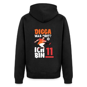 11. Geburtstag 11 Jahre Fußball Fußballspieler - Unisex Premium Bio Zip Hoodie - Schwarz - Hinten - Nico (187cm)