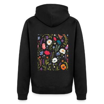 Botanische Glückseligkeit Wildblumenstrauß Naturliebhaber - Unisex Premium Bio Zip Hoodie - Schwarz - Hinten - Nico (187cm)