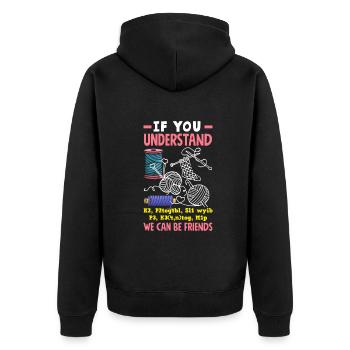 Drôle de tricot à l’aiguille à tricoter cadeau - Veste à capuche bio Premium Unisexe - noir - Dos - Nico (187cm)