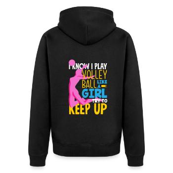 Lustiges Volleyball Geschenk - Unisex Premium Bio Zip Hoodie - Schwarz - Hinten - Nico (187cm)