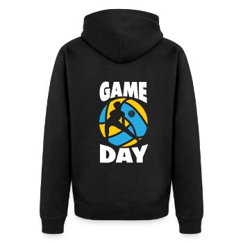 Lustiges Volleyball Geschenk - Unisex Premium Bio Zip Hoodie - Schwarz - Hinten - Nico (187cm)