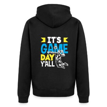 Lustiges Volleyball Geschenk - Unisex Premium Bio Zip Hoodie - Schwarz - Hinten - Nico (187cm)