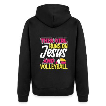 Lustiges Volleyball Geschenk - Unisex Premium Bio Zip Hoodie - Schwarz - Hinten - Nico (187cm)