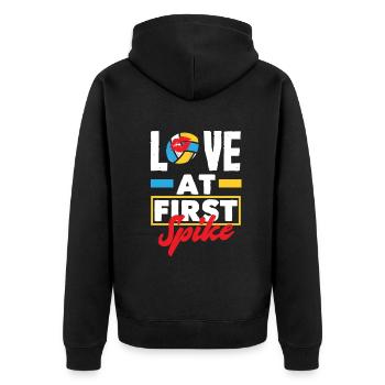 Lustiges Volleyball Geschenk - Unisex Premium Bio Zip Hoodie - Schwarz - Hinten - Nico (187cm)