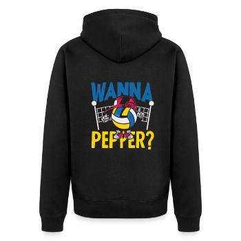 Lustiges Volleyball Geschenk - Unisex Premium Bio Zip Hoodie - Schwarz - Hinten - Nico (187cm)