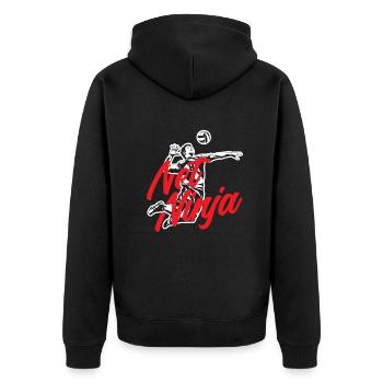 Lustiges Volleyball Geschenk - Unisex Premium Bio Zip Hoodie - Schwarz - Hinten - Nico (187cm)