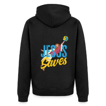 Lustiges Volleyball Geschenk - Unisex Premium Bio Zip Hoodie - Schwarz - Hinten - Nico (187cm)