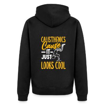 Calisthenics Training Fitness Workout - Unisex Premium Organic Zip Hoodie - black - Back - Nico (187cm)