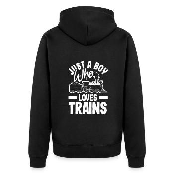 Funny Train Lover Trains Locomotive Gift - Unisex Premium Organic Zip Hoodie - black - Back - Nico (187cm)