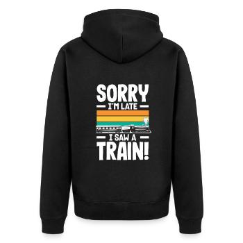Funny Train Lover Trains Locomotive Gift - Unisex Premium Organic Zip Hoodie - black - Back - Nico (187cm)
