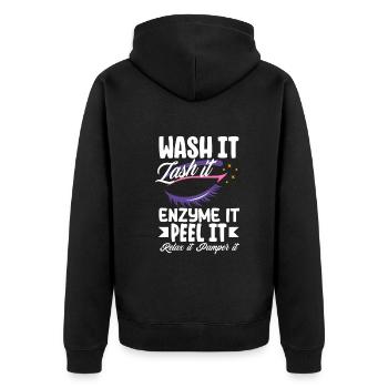 Hautpflege Kosmetikerin Kosmetik - Unisex Premium Bio Zip Hoodie - Schwarz - Hinten - Nico (187cm)