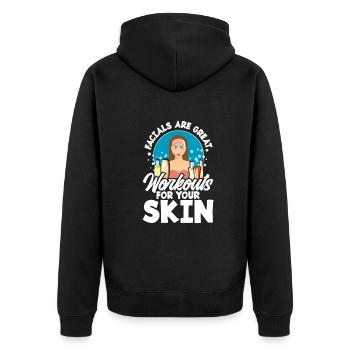 Hautpflege Kosmetikerin Kosmetik - Unisex Premium Bio Zip Hoodie - Schwarz - Hinten - Nico (187cm)