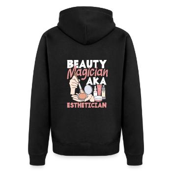 Hautpflege Kosmetikerin Kosmetik - Unisex Premium Bio Zip Hoodie - Schwarz - Hinten - Nico (187cm)