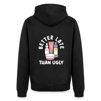 Hautpflege Kosmetikerin Kosmetik - Unisex Premium Bio Zip Hoodie - Schwarz - Hinten - Nico (187cm)