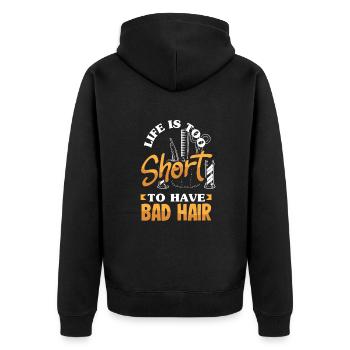 Barber Homme Coiffeur Coiffeur - Veste à capuche bio Premium Unisexe - noir - Dos - Nico (187cm)