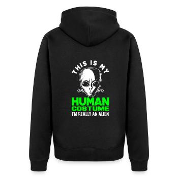 Lustiges Alien Außerirdische Geschenk - Unisex Premium Bio Zip Hoodie - Schwarz - Hinten - Nico (187cm)