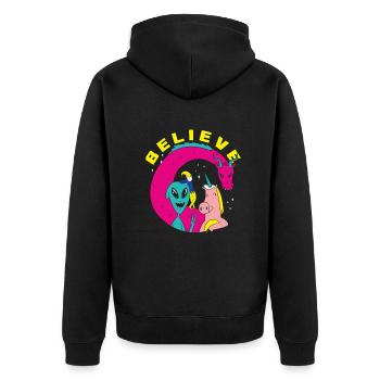 Lustiges Alien Außerirdische Geschenk - Unisex Premium Bio Zip Hoodie - Schwarz - Hinten - Nico (187cm)