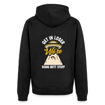 Lustiges Alien Außerirdische Geschenk - Unisex Premium Bio Zip Hoodie - Schwarz - Hinten - Nico (187cm)