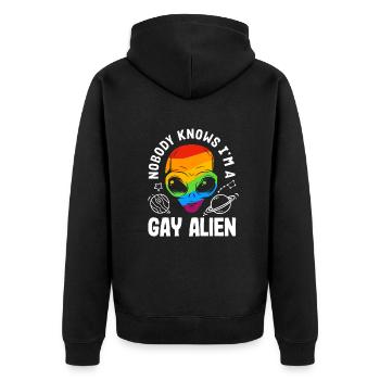 Lustiges Alien Außerirdische Geschenk - Unisex Premium Bio Zip Hoodie - Schwarz - Hinten - Nico (187cm)