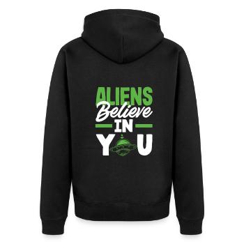 Lustiges Alien Außerirdische Geschenk - Unisex Premium Bio Zip Hoodie - Schwarz - Hinten - Nico (187cm)