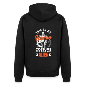 Lustiges Alien Außerirdische Geschenk - Unisex Premium Bio Zip Hoodie - Schwarz - Hinten - Nico (187cm)