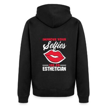 Hautpflege Kosmetikerin Kosmetik - Unisex Premium Bio Zip Hoodie - Schwarz - Hinten - Nico (187cm)