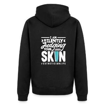 Hautpflege Kosmetikerin Kosmetik - Unisex Premium Bio Zip Hoodie - Schwarz - Hinten - Nico (187cm)