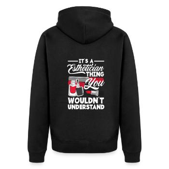 Hautpflege Kosmetikerin Kosmetik - Unisex Premium Bio Zip Hoodie - Schwarz - Hinten - Nico (187cm)