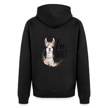 Braut Bride To Be Lama Alpaka Verlobung JGA - Unisex Premium Bio Zip Hoodie - Schwarz - Hinten - Nico (187cm)