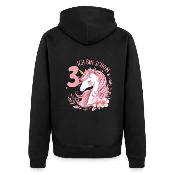 3. Geburtstag Mädchen 3 Jahre Pferd Pferde Einhorn - Unisex Premium Bio Zip Hoodie - Schwarz - Hinten - Nico (187cm)