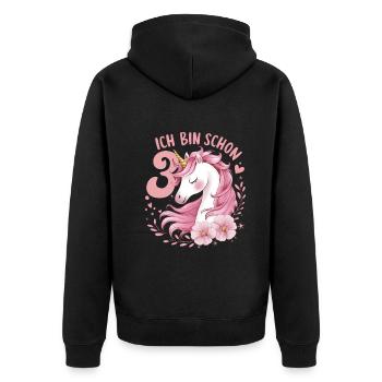 3. Geburtstag Mädchen 3 Jahre Pferd Pferde Einhorn - Unisex Premium Bio Zip Hoodie - Schwarz - Hinten - Nico (187cm)