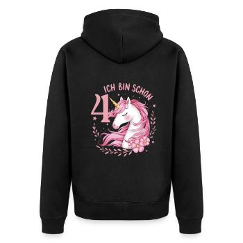 4. Geburtstag Mädchen 4 Jahre Pferd Pferde Einhorn - Unisex Premium Bio Zip Hoodie - Schwarz - Hinten - Nico (187cm)