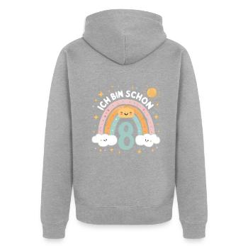 8. Geburtstag Geburtstagsshirt Regenbogen Wolke - Unisex Premium Bio Zip Hoodie - Grau meliert - Hinten - Nico (187cm)