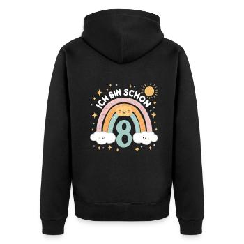 Chemise 8ème anniversaire Nuage Arc-en-ciel - Veste à capuche bio Premium Unisexe - noir - Dos - Nico (187cm)
